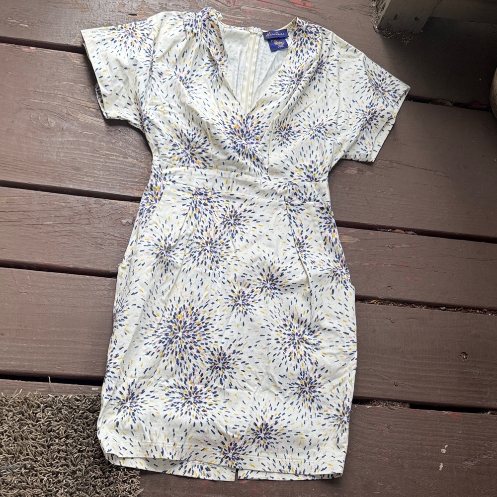 Elegant White and Blue Patterned Dress